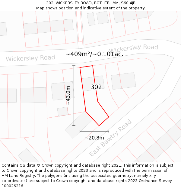 302, WICKERSLEY ROAD, ROTHERHAM, S60 4JR: Plot and title map