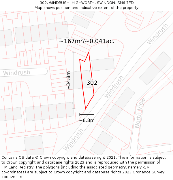 302, WINDRUSH, HIGHWORTH, SWINDON, SN6 7ED: Plot and title map