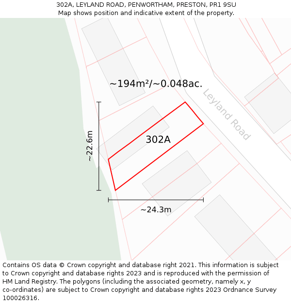 302A, LEYLAND ROAD, PENWORTHAM, PRESTON, PR1 9SU: Plot and title map