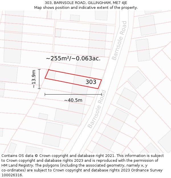 303, BARNSOLE ROAD, GILLINGHAM, ME7 4JE: Plot and title map