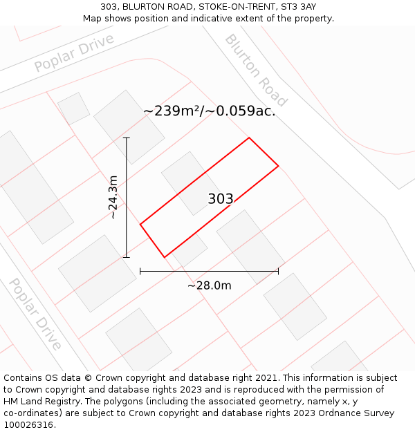 303, BLURTON ROAD, STOKE-ON-TRENT, ST3 3AY: Plot and title map