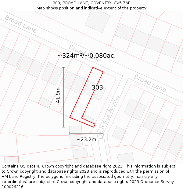 303, BROAD LANE, COVENTRY, CV5 7AR: Plot and title map
