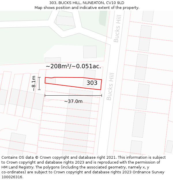 303, BUCKS HILL, NUNEATON, CV10 9LD: Plot and title map