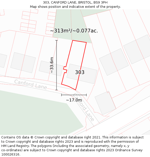 303, CANFORD LANE, BRISTOL, BS9 3PH: Plot and title map