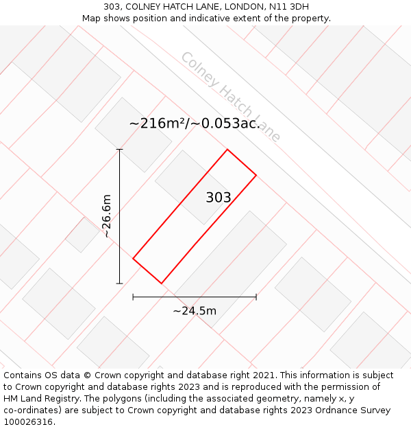 303, COLNEY HATCH LANE, LONDON, N11 3DH: Plot and title map