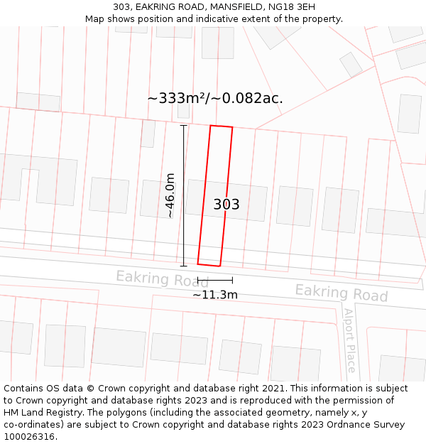 303, EAKRING ROAD, MANSFIELD, NG18 3EH: Plot and title map