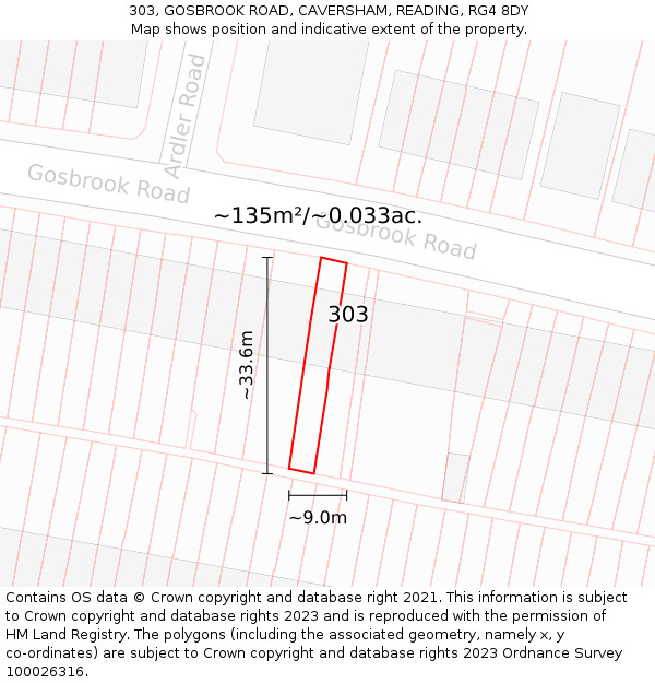 303, GOSBROOK ROAD, CAVERSHAM, READING, RG4 8DY: Plot and title map