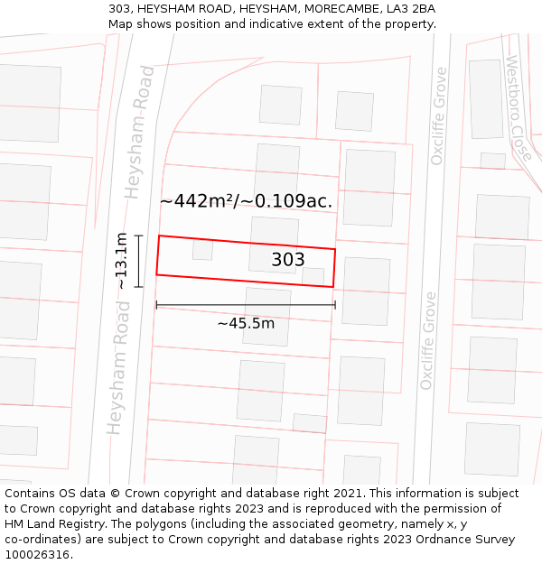 303, HEYSHAM ROAD, HEYSHAM, MORECAMBE, LA3 2BA: Plot and title map