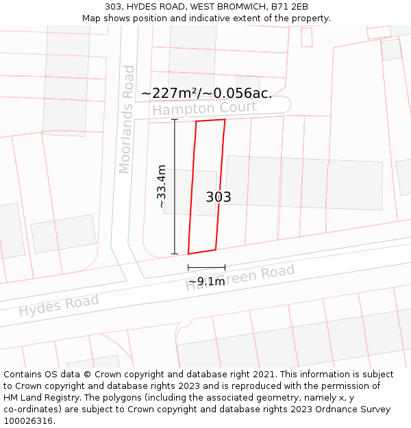 303, HYDES ROAD, WEST BROMWICH, B71 2EB: Plot and title map