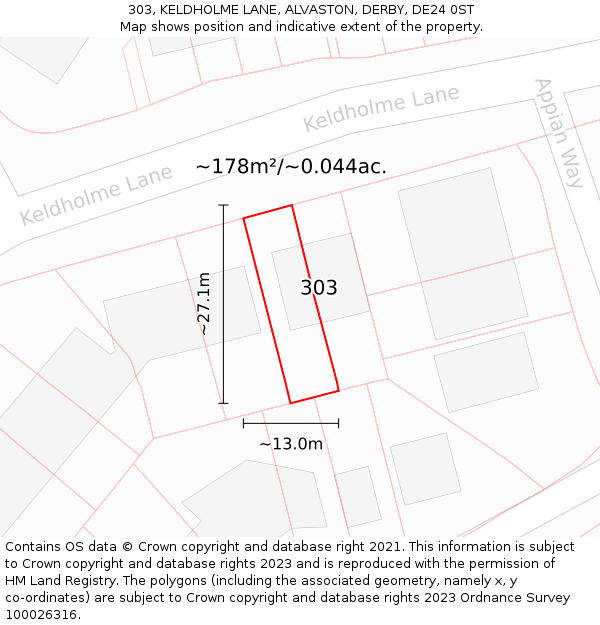 303, KELDHOLME LANE, ALVASTON, DERBY, DE24 0ST: Plot and title map