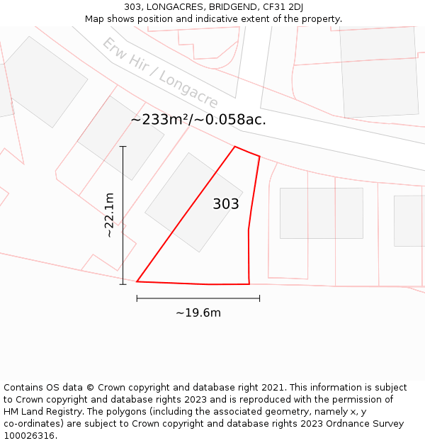 303, LONGACRES, BRIDGEND, CF31 2DJ: Plot and title map