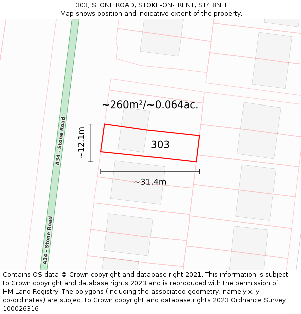 303, STONE ROAD, STOKE-ON-TRENT, ST4 8NH: Plot and title map