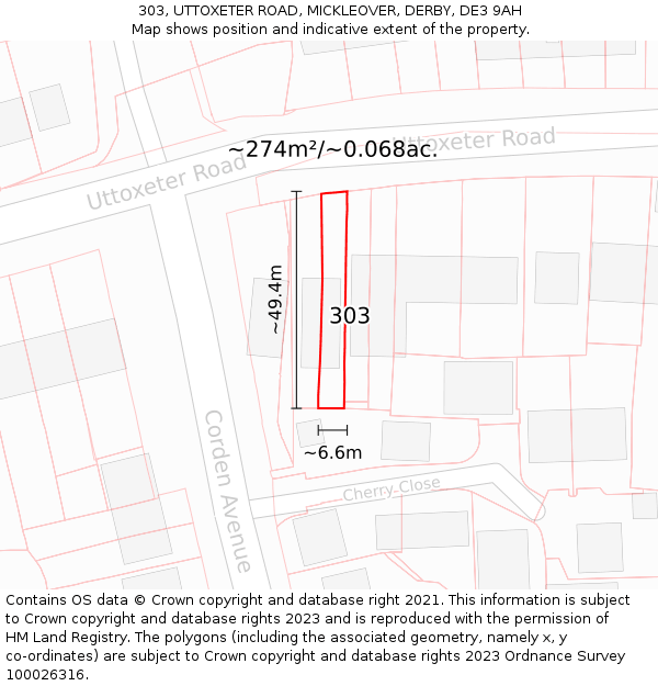 303, UTTOXETER ROAD, MICKLEOVER, DERBY, DE3 9AH: Plot and title map