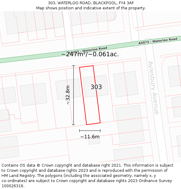 303, WATERLOO ROAD, BLACKPOOL, FY4 3AF: Plot and title map
