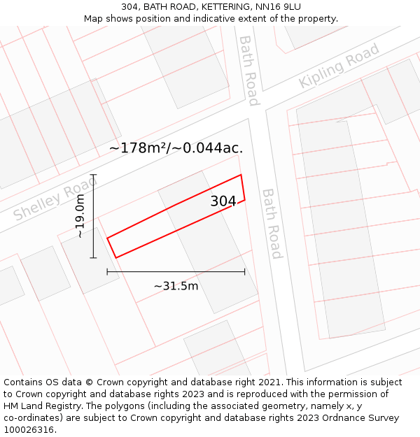 304, BATH ROAD, KETTERING, NN16 9LU: Plot and title map