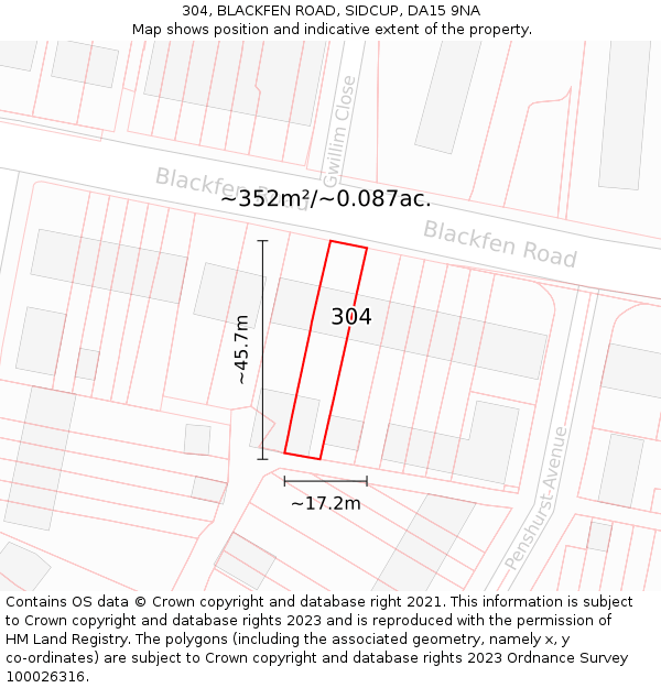 304, BLACKFEN ROAD, SIDCUP, DA15 9NA: Plot and title map