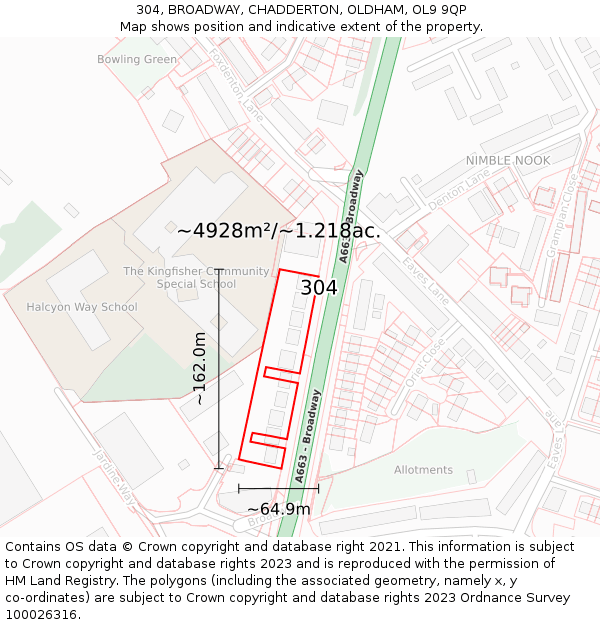 304, BROADWAY, CHADDERTON, OLDHAM, OL9 9QP: Plot and title map