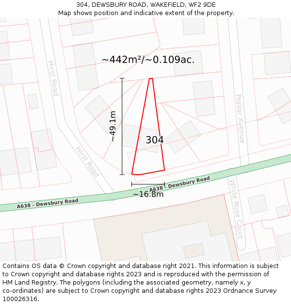 304, DEWSBURY ROAD, WAKEFIELD, WF2 9DE: Plot and title map