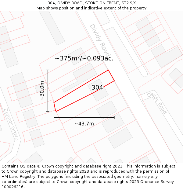 304, DIVIDY ROAD, STOKE-ON-TRENT, ST2 9JX: Plot and title map