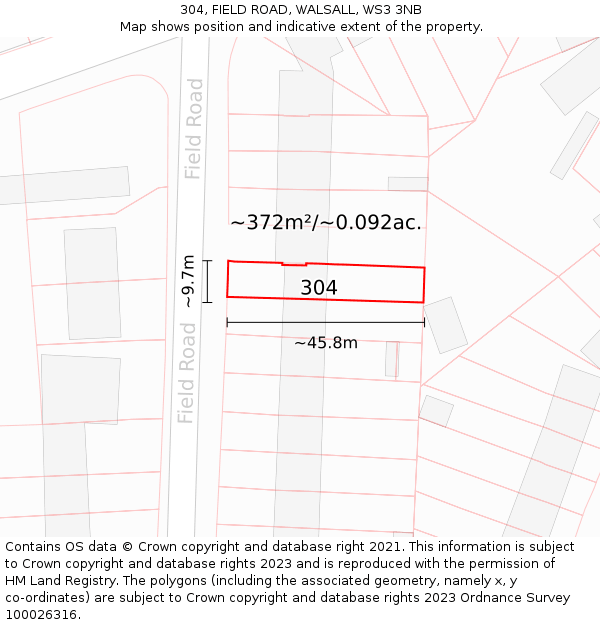 304, FIELD ROAD, WALSALL, WS3 3NB: Plot and title map