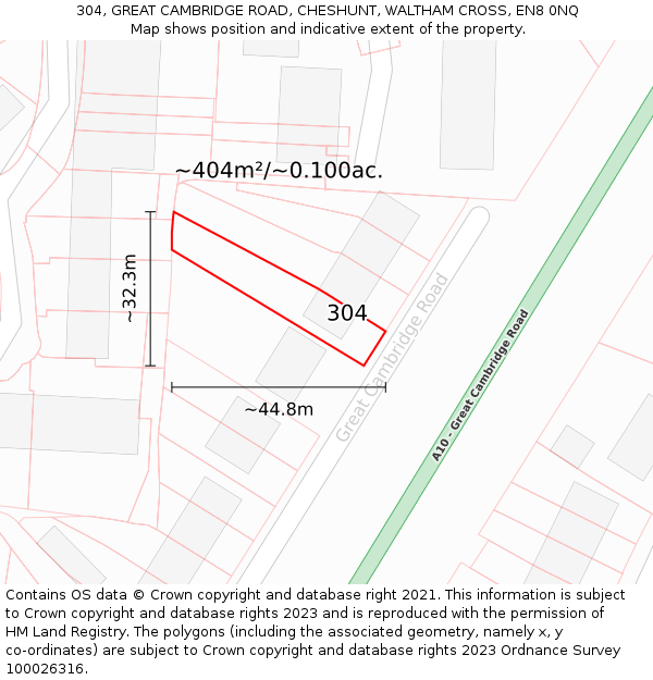 304, GREAT CAMBRIDGE ROAD, CHESHUNT, WALTHAM CROSS, EN8 0NQ: Plot and title map