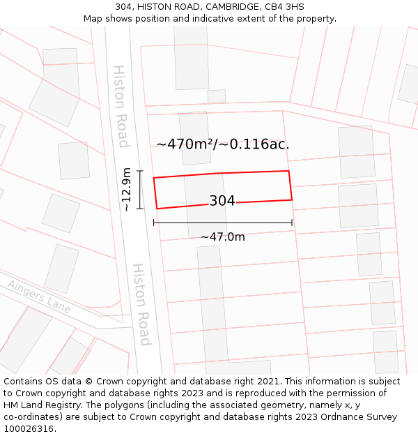 304, HISTON ROAD, CAMBRIDGE, CB4 3HS: Plot and title map