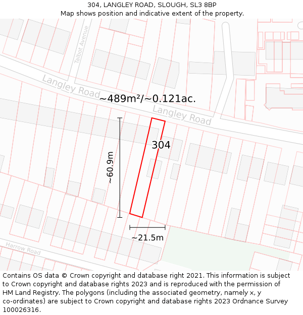 304, LANGLEY ROAD, SLOUGH, SL3 8BP: Plot and title map