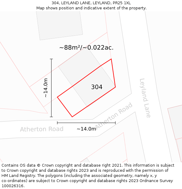304, LEYLAND LANE, LEYLAND, PR25 1XL: Plot and title map