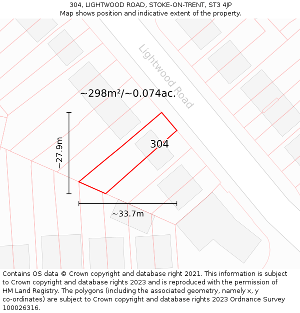 304, LIGHTWOOD ROAD, STOKE-ON-TRENT, ST3 4JP: Plot and title map