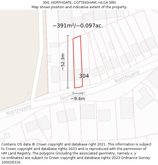 304, NORTHGATE, COTTINGHAM, HU16 5RN: Plot and title map