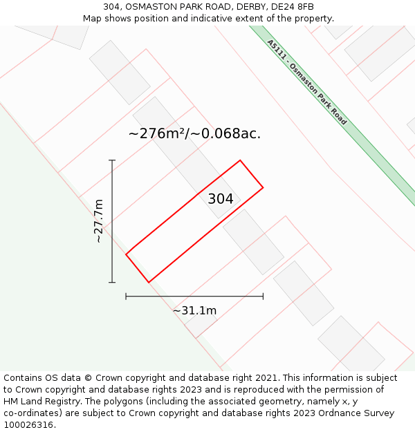 304, OSMASTON PARK ROAD, DERBY, DE24 8FB: Plot and title map