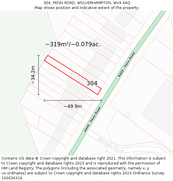 304, PENN ROAD, WOLVERHAMPTON, WV4 4AQ: Plot and title map