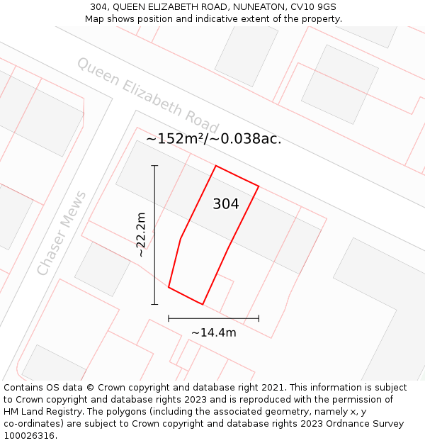 304, QUEEN ELIZABETH ROAD, NUNEATON, CV10 9GS: Plot and title map