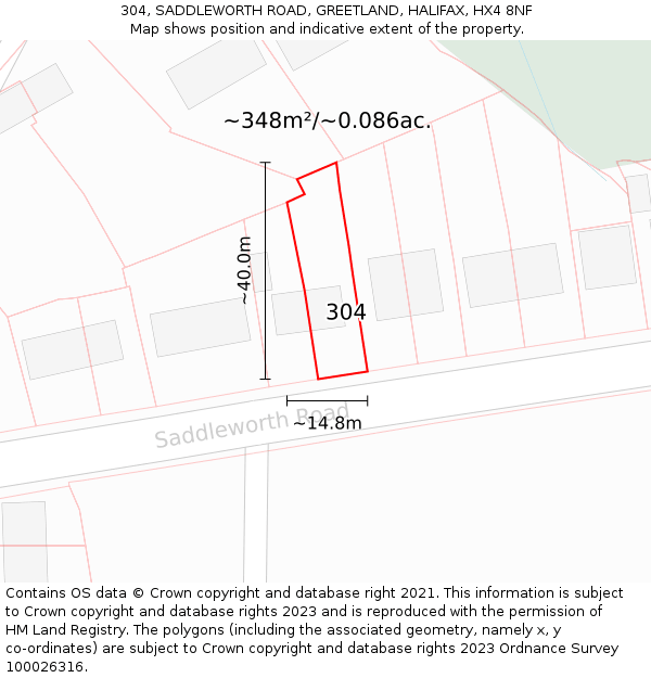 304, SADDLEWORTH ROAD, GREETLAND, HALIFAX, HX4 8NF: Plot and title map