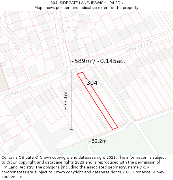 304, SIDEGATE LANE, IPSWICH, IP4 3DN: Plot and title map