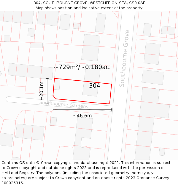 304, SOUTHBOURNE GROVE, WESTCLIFF-ON-SEA, SS0 0AF: Plot and title map