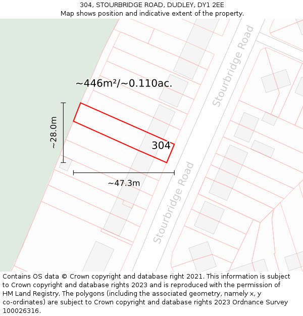 304, STOURBRIDGE ROAD, DUDLEY, DY1 2EE: Plot and title map