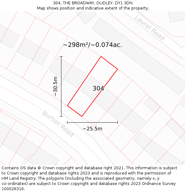 304, THE BROADWAY, DUDLEY, DY1 3DN: Plot and title map