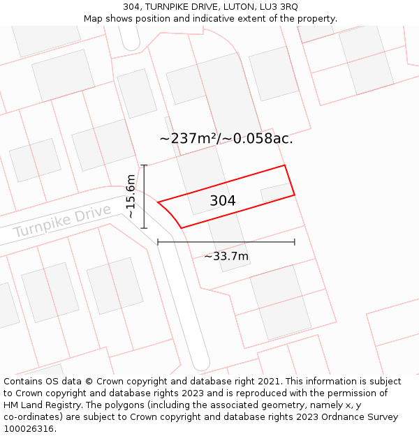 304, TURNPIKE DRIVE, LUTON, LU3 3RQ: Plot and title map