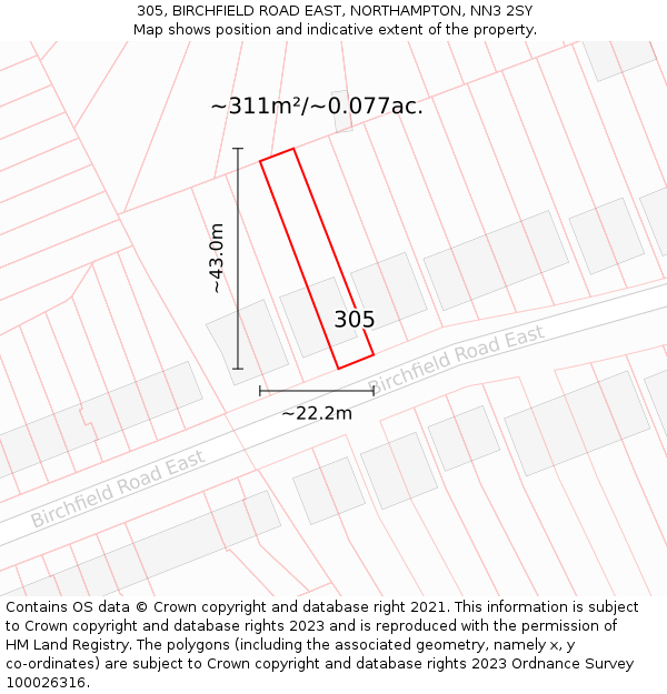 305, BIRCHFIELD ROAD EAST, NORTHAMPTON, NN3 2SY: Plot and title map
