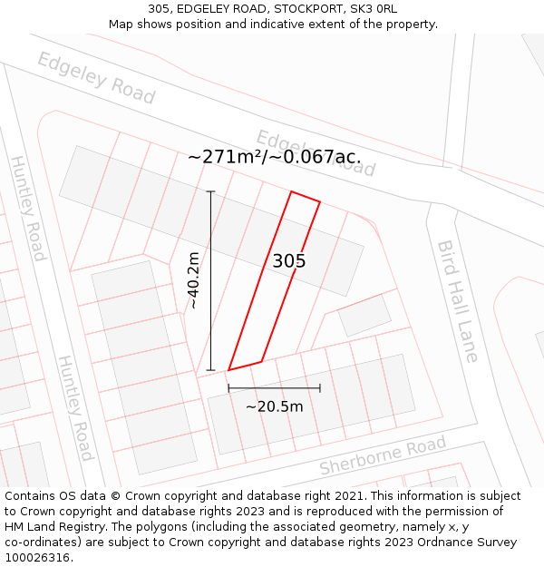 305, EDGELEY ROAD, STOCKPORT, SK3 0RL: Plot and title map