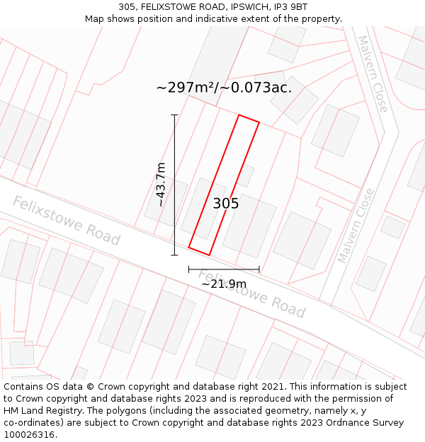 305, FELIXSTOWE ROAD, IPSWICH, IP3 9BT: Plot and title map