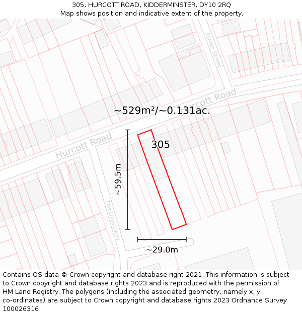305, HURCOTT ROAD, KIDDERMINSTER, DY10 2RQ: Plot and title map