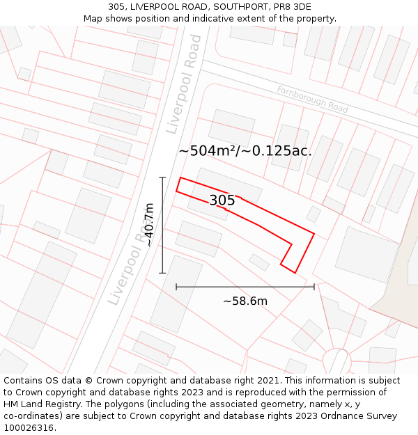 305, LIVERPOOL ROAD, SOUTHPORT, PR8 3DE: Plot and title map