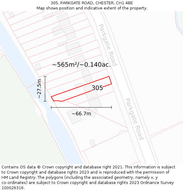 305, PARKGATE ROAD, CHESTER, CH1 4BE: Plot and title map