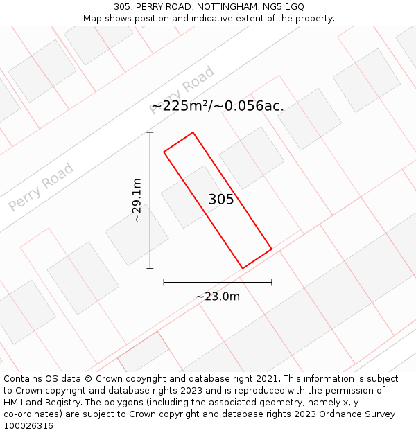 305, PERRY ROAD, NOTTINGHAM, NG5 1GQ: Plot and title map