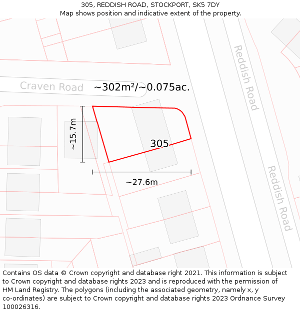 305, REDDISH ROAD, STOCKPORT, SK5 7DY: Plot and title map