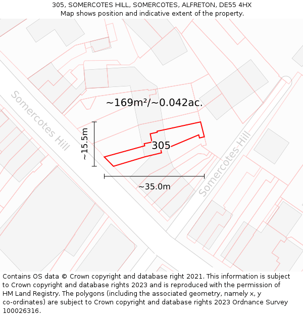 305, SOMERCOTES HILL, SOMERCOTES, ALFRETON, DE55 4HX: Plot and title map
