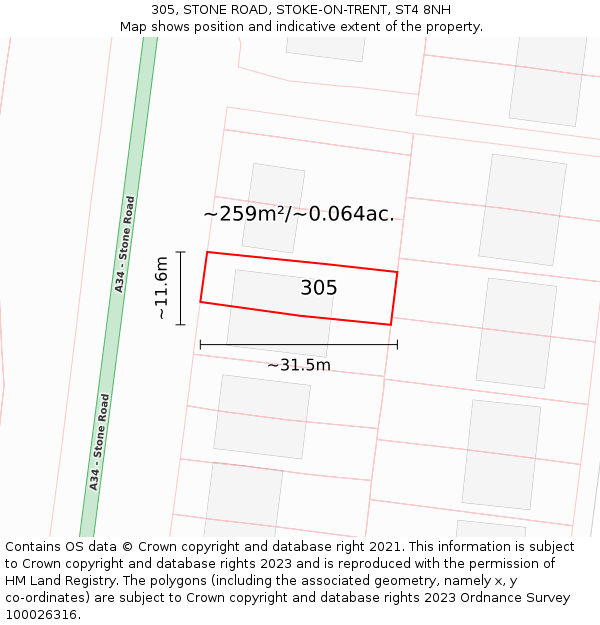 305, STONE ROAD, STOKE-ON-TRENT, ST4 8NH: Plot and title map
