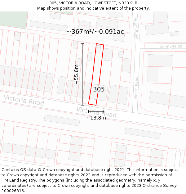 305, VICTORIA ROAD, LOWESTOFT, NR33 9LR: Plot and title map